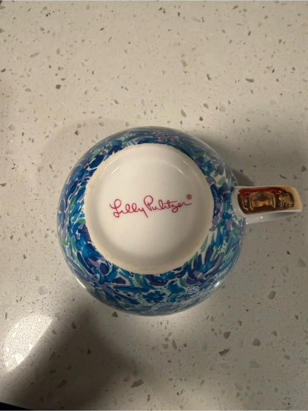 Lilly Pulitzer Blue and Green Floral Ceramic Mug with Gold Accent
